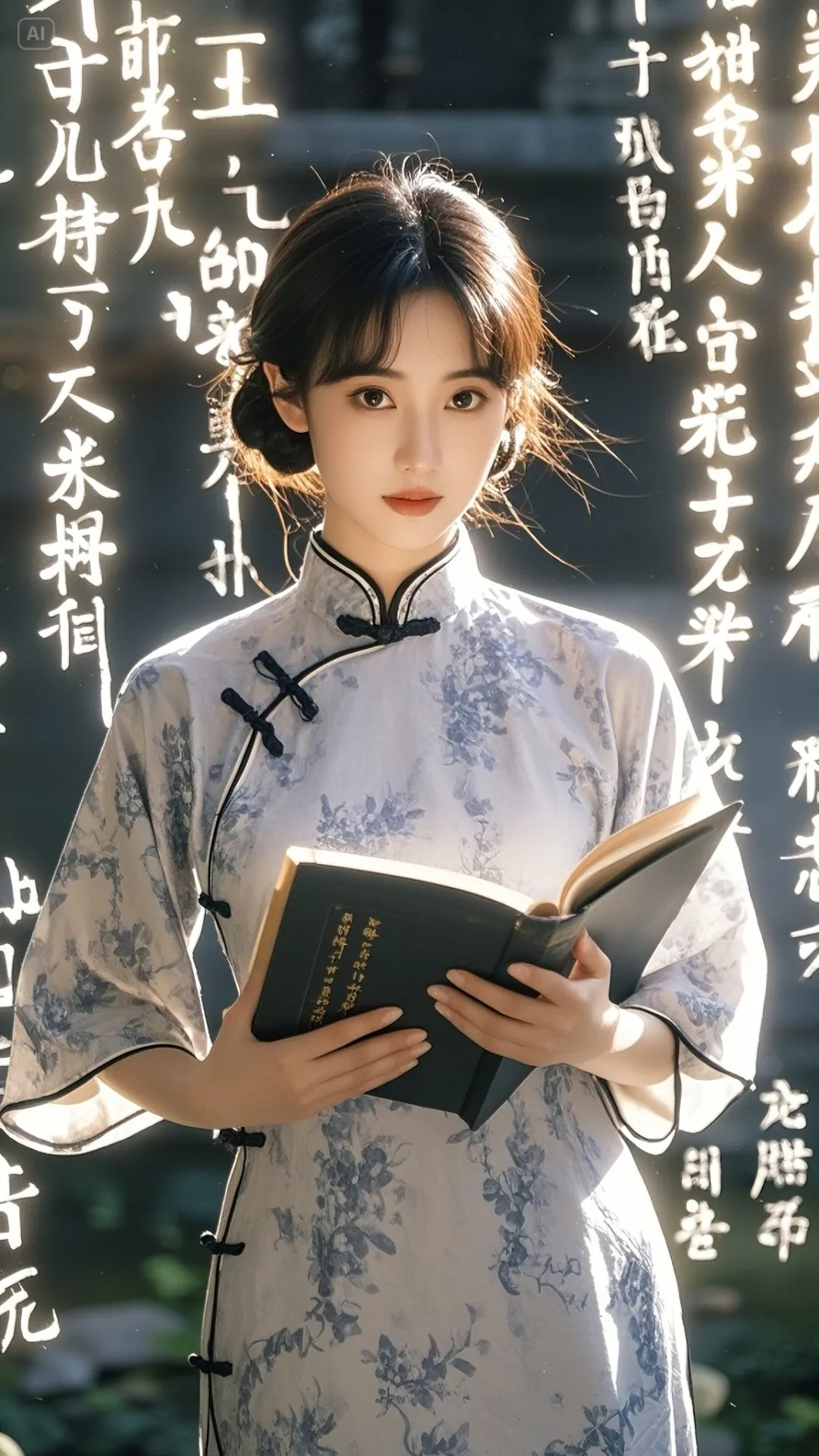 手机高清壁纸丨古典美女，汉字光幕，流光溢彩 - 炫图天下