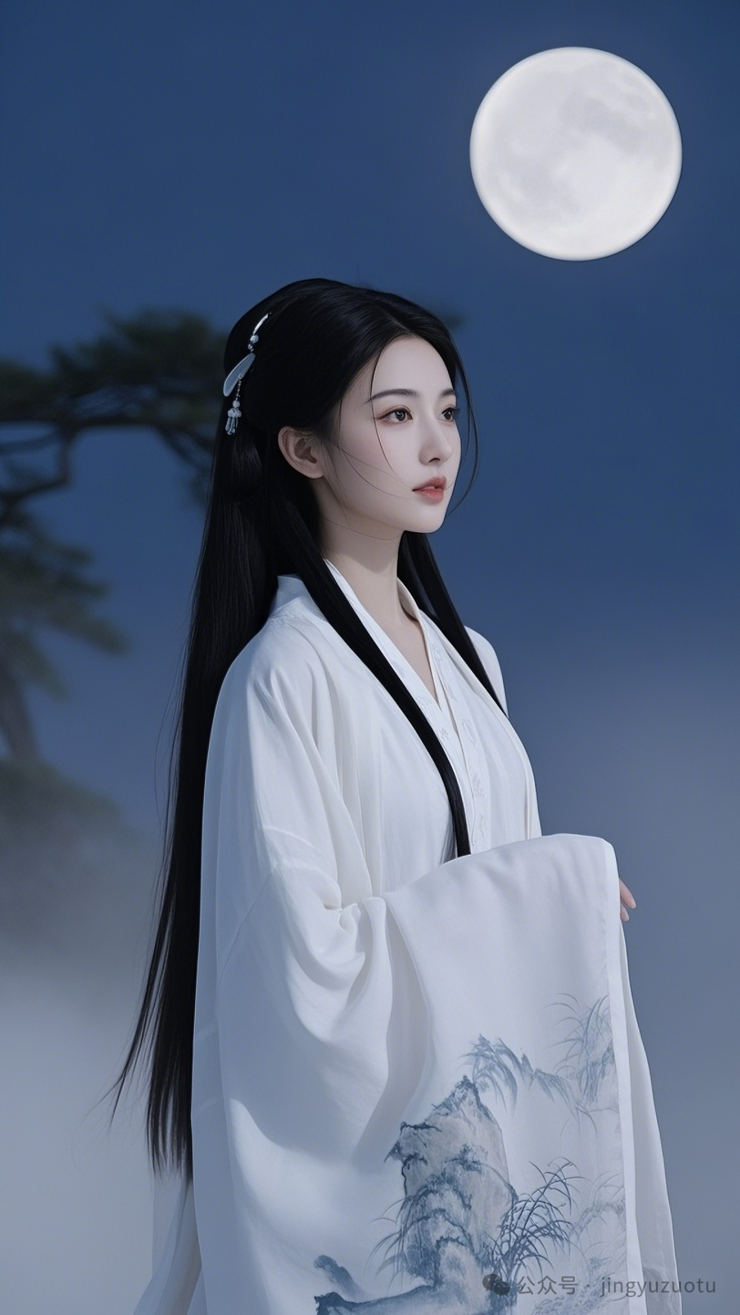 手机高清壁纸：古典美人，月下倩影，靓丽清雅 - 炫图天下