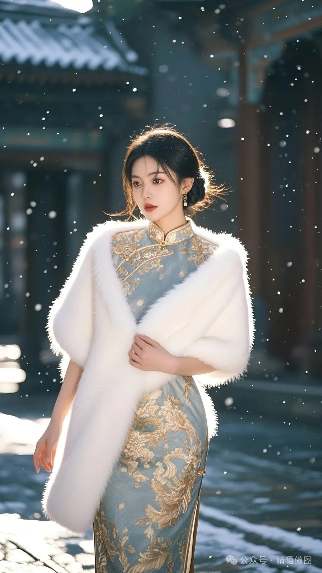 手机高清壁纸丨古风美女，大雪纷纷，美如画卷 - 炫图天下