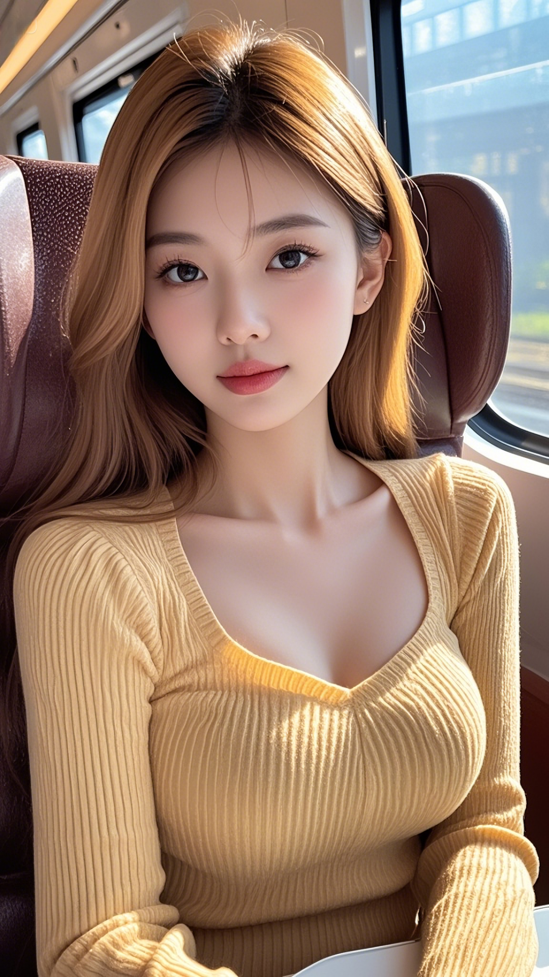 高铁上偶遇美女｜超清手机壁纸 - 炫图天下