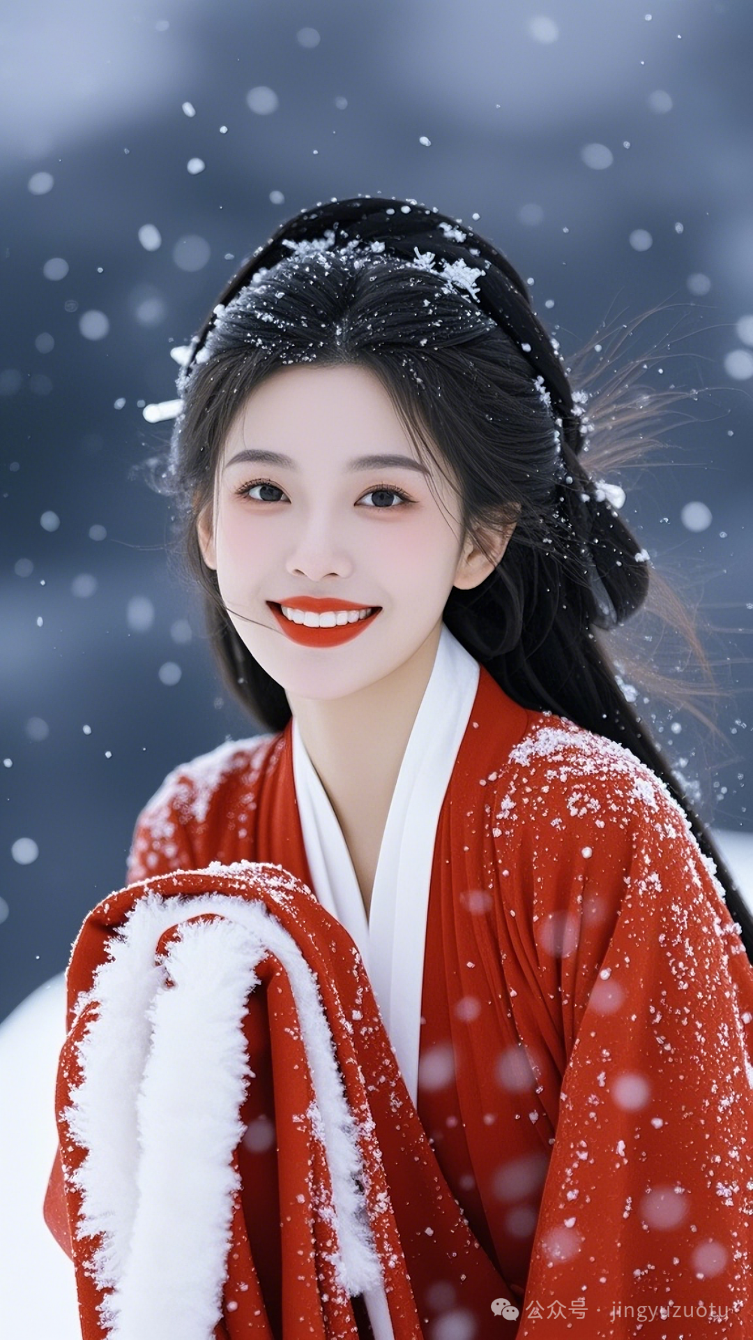 手机高清壁纸丨古风美女，雪中玫瑰，绽放美丽（二） - 炫图天下