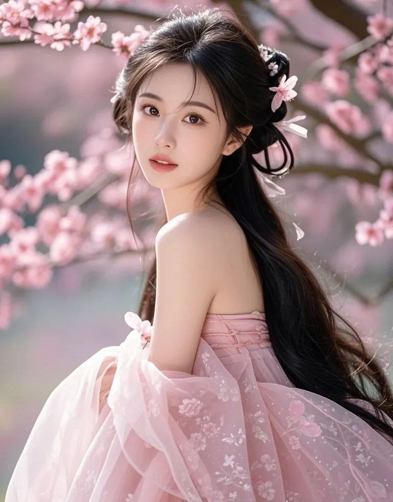 手机高清壁纸丨樱花粉，古典美女 - 炫图天下