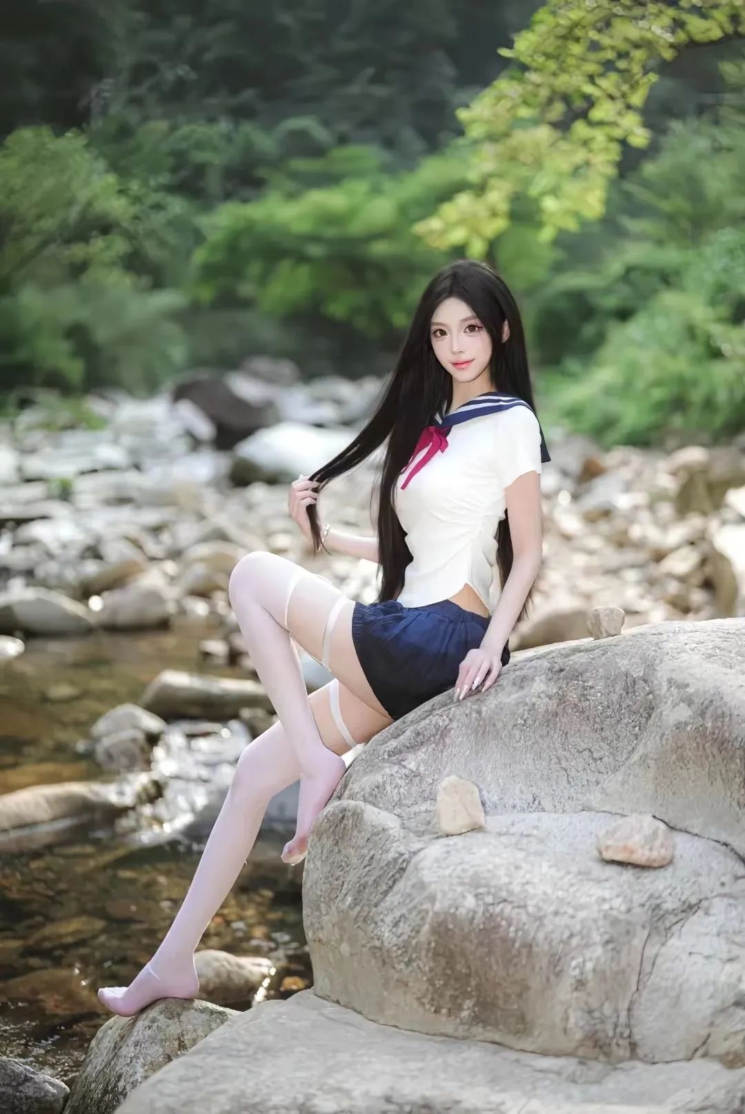 颜值cos，水手服+白丝，学姐的颜值太高了，甜美可爱 - 炫图天下