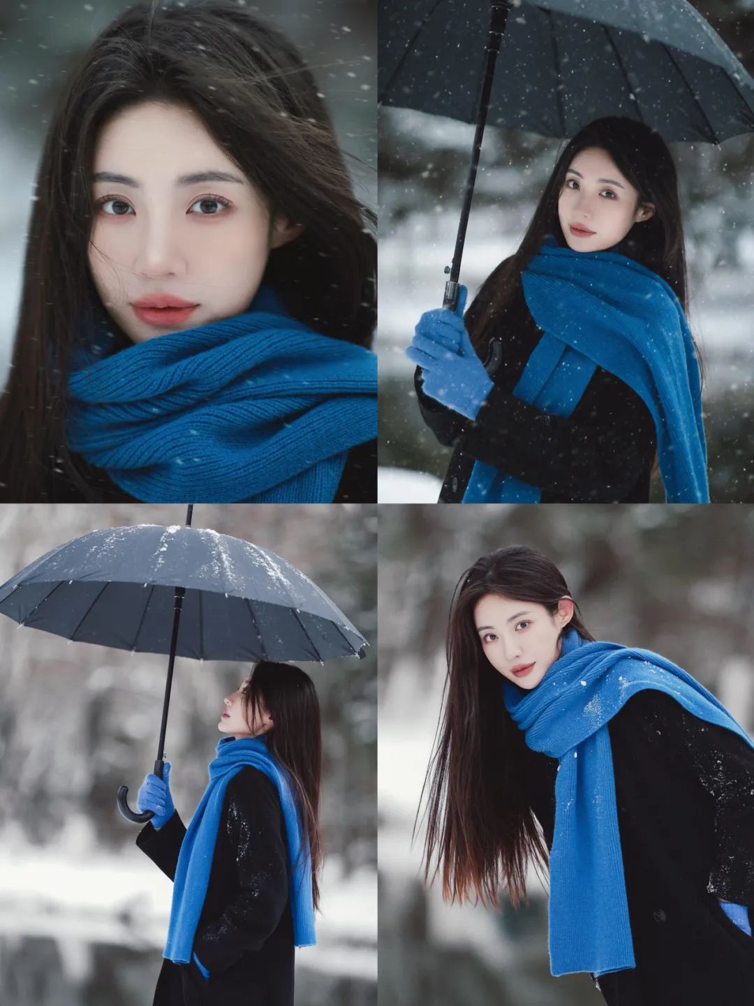 雪中的黑色大衣与蓝色围巾，简直绝配！ - 炫图天下