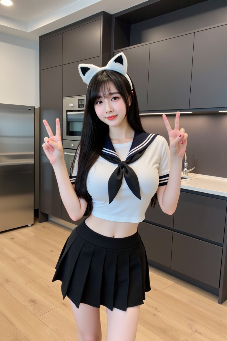 渣男壁纸丨厨房里的猫耳女孩，笑容如阳光 - 炫图天下