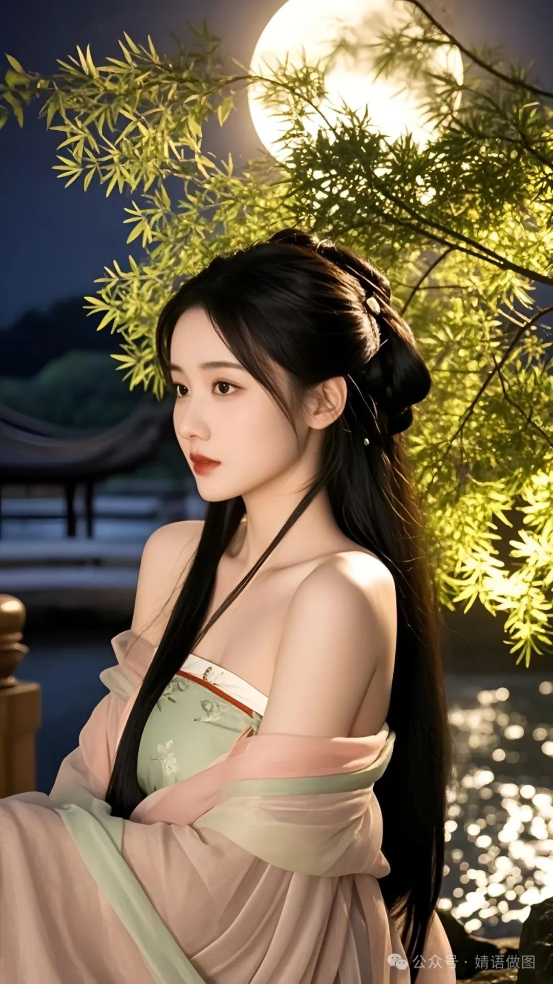 手机高清壁纸：古风美女，抹胸碎花裙，妩媚可爱 - 炫图天下