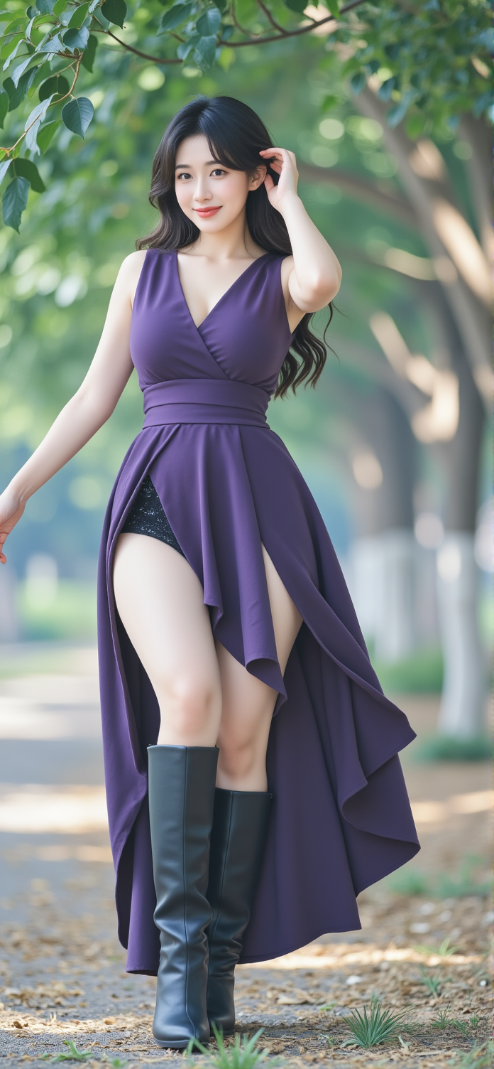 紫色连衣裙的超清写真：美女的温柔姿态，浪漫的每一刻 - 炫图天下