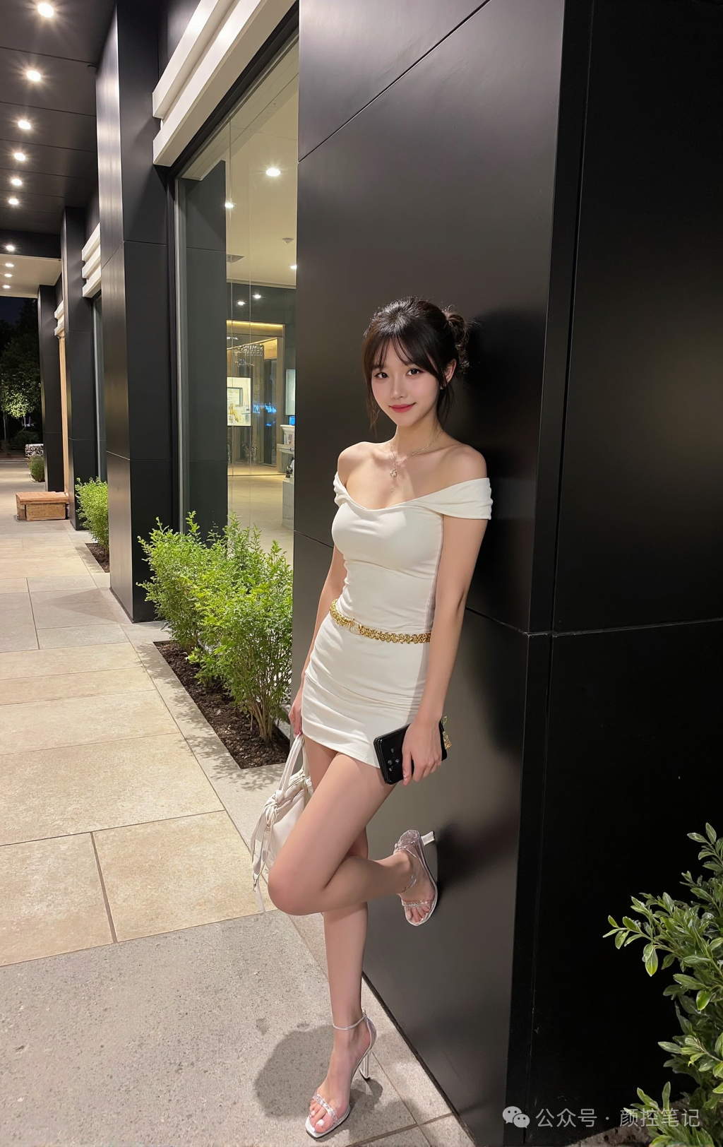 白衣倩影：夜色中绽放的优雅之光 - 炫图天下